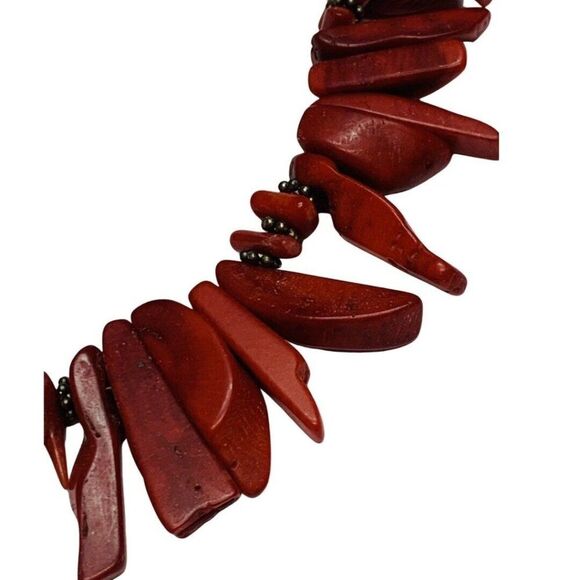 Vintage Native Style Red Jasper Boho Hippie Silver Tone Choker Necklace 15.5” - Picture 5 of 9